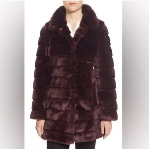 ELIZA J  Plush Urban-Chic Plum Faux Fur 2 Pocket High Collar Snap Close Coat M